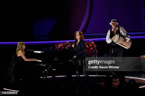 Sheryl Crow, Bonnie Raitt, and Mick Fleetwood perform onstage during the 65th GRAMMY Awards at Crypto.com Arena on February 05, 2023 in Los Angeles,...