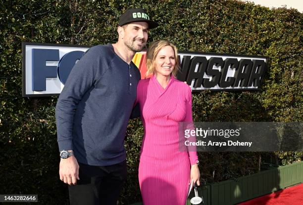 Former NFL player and Fox Sports analyst Matt Leinart and FOX Sports NASCAR host Shannon Spake pose for photos on the Red Carpet prior to the NASCAR...