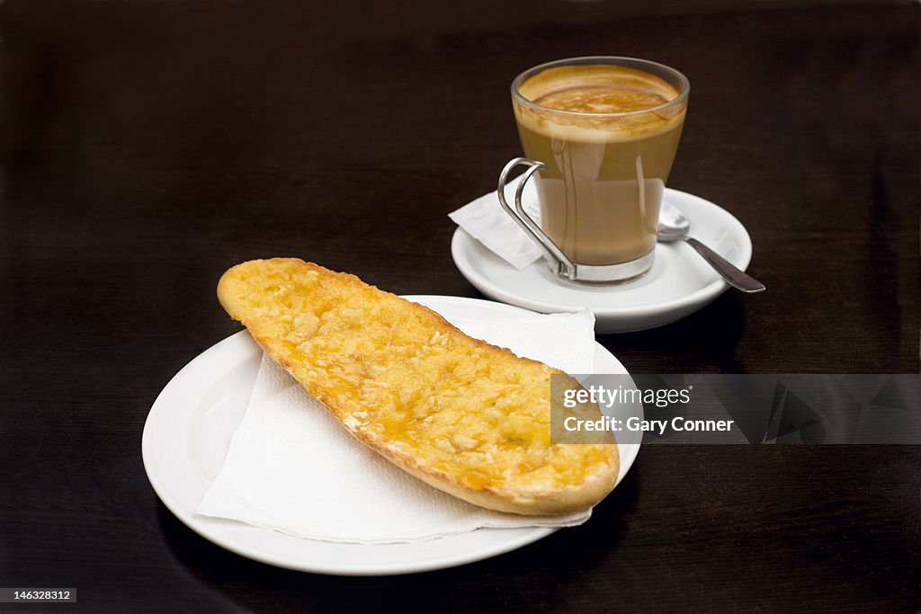 Toast and coffee with milk
