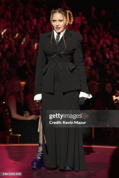 Madonna speaks onstage during the 65th GRAMMY Awards at Crypto.com Arena on February 05, 2023 in Los Angeles, California.