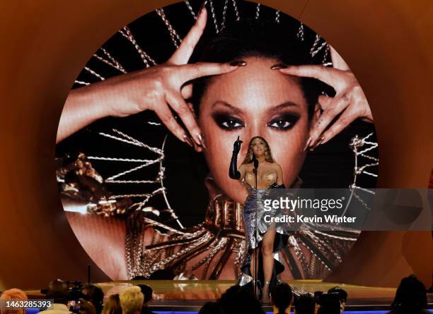 Beyoncé accepts the Best Dance/Electronic Music Album award for “Renaissance” onstage during the 65th GRAMMY Awards at Crypto.com Arena on February...