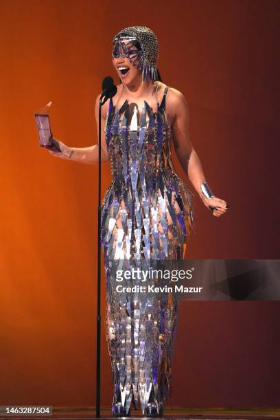 Cardi B speaks onstage during the 65th GRAMMY Awards at Crypto.com Arena on February 05, 2023 in Los Angeles, California.