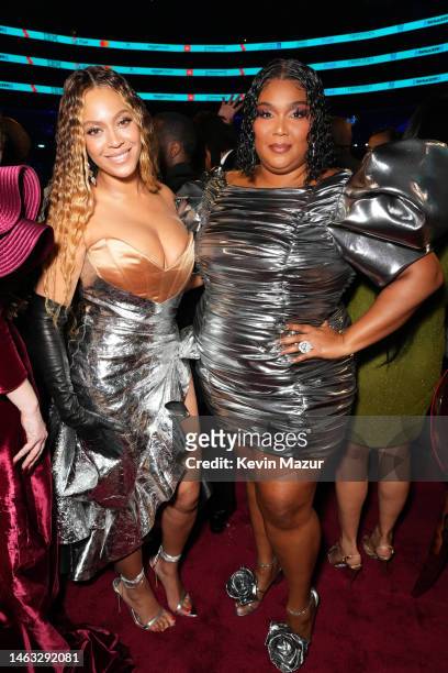 Beyoncé and Lizzo attend the 65th GRAMMY Awards at Crypto.com Arena on February 05, 2023 in Los Angeles, California.