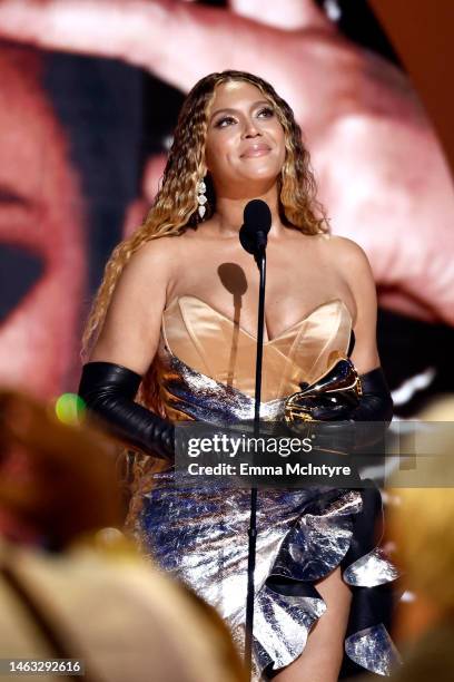 Beyoncé accepts Best Dance/Electronic Music Album for “Renaissance” onstage during the 65th GRAMMY Awards at Crypto.com Arena on February 05, 2023 in...