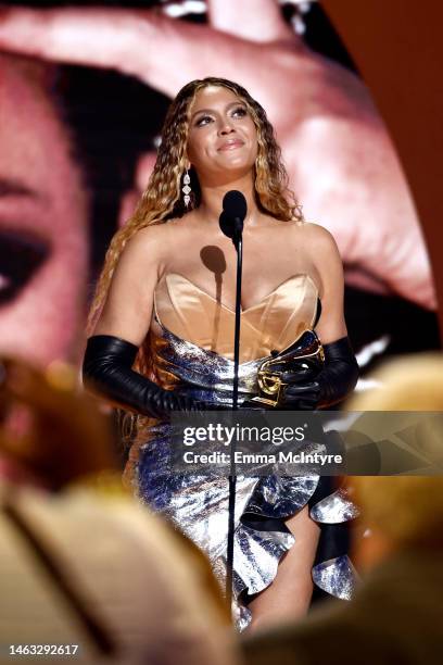 Beyoncé accepts Best Dance/Electronic Music Album for “Renaissance” onstage during the 65th GRAMMY Awards at Crypto.com Arena on February 05, 2023 in...