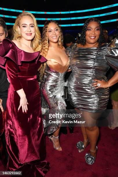Adele, Beyoncé, and Lizzo attend the 65th GRAMMY Awards at Crypto.com Arena on February 05, 2023 in Los Angeles, California.