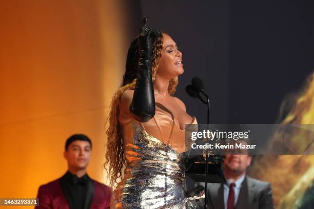 Beyoncé accepts Best Dance/Electronic Music Album for “Renaissance” onstage during the 65th GRAMMY Awards at Crypto.com Arena on February 05, 2023 in...