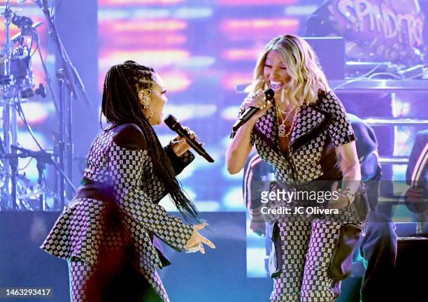 Cheryl James and Sandra Denton of Salt-N-Pepa perform onstage during the 65th GRAMMY Awards at Crypto.com Arena on February 05, 2023 in Los Angeles,...
