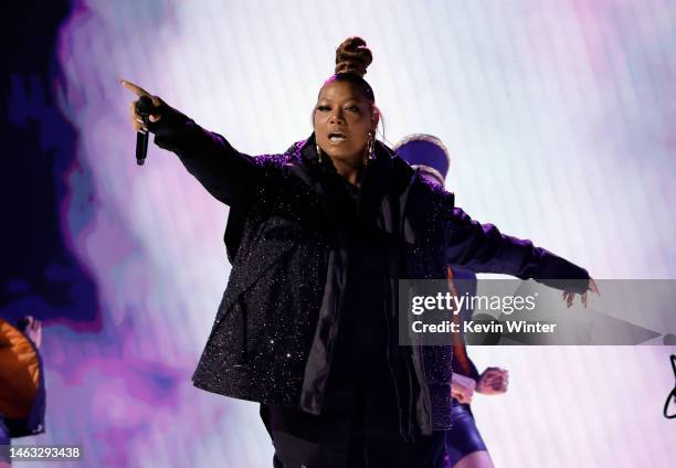 Queen Latifah performs onstage during the 65th GRAMMY Awards at Crypto.com Arena on February 05, 2023 in Los Angeles, California.