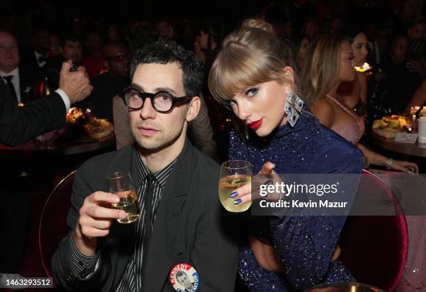 Jack Antonoff and Taylor Swift attend the 65th GRAMMY Awards at Crypto.com Arena on February 05, 2023 in Los Angeles, California.