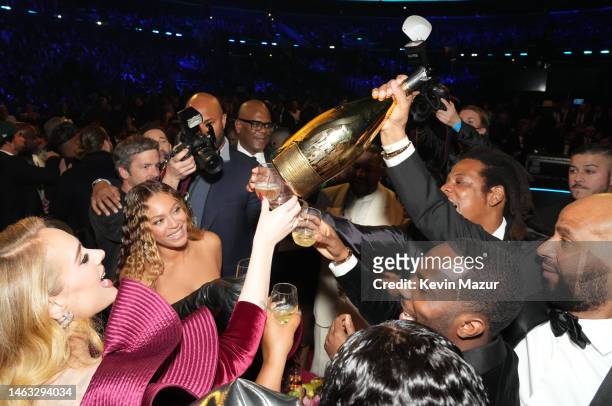 Adele, Beyoncé, Jay-Z, and Rich Paul attend the 65th GRAMMY Awards at Crypto.com Arena on February 05, 2023 in Los Angeles, California.