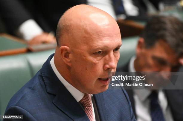 Leader of the Opposition Peter Dutton during Question Time in the House of Representatives on February 06, 2023 in Canberra, Australia. The political...