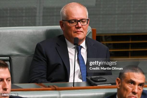 Scott Morrison during Question Time in the House of Representatives on February 06, 2023 in Canberra, Australia. The political year intensified in...