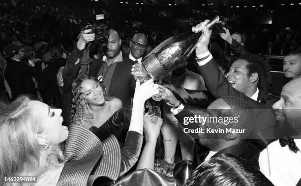 Adele, Beyoncé, Jay-Z, and Rich Paul attend the 65th GRAMMY Awards at Crypto.com Arena on February 05, 2023 in Los Angeles, California.