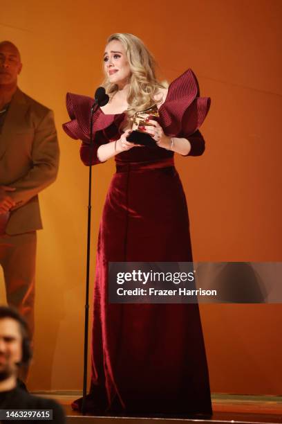 Adele accepts the Best Pop Solo Performance award for “Easy On Me” onstage during the 65th GRAMMY Awards at Crypto.com Arena on February 05, 2023 in...