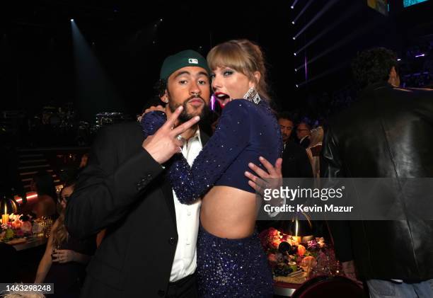 Bad Bunny and Taylor Swift attend the 65th GRAMMY Awards at Crypto.com Arena on February 05, 2023 in Los Angeles, California.