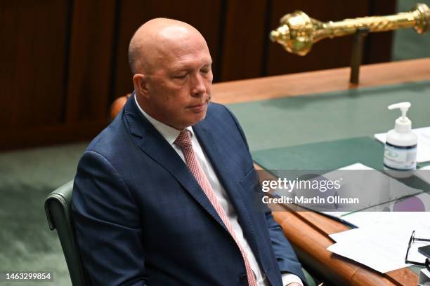 Leader of the Opposition Peter Dutton during Question Time in the House of Representatives on February 06, 2023 in Canberra, Australia. The political...