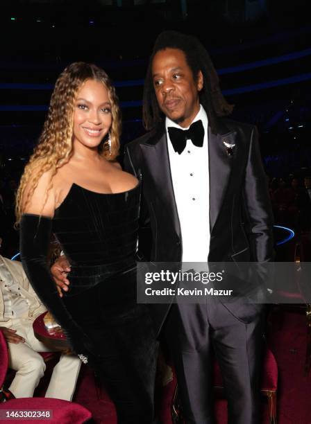 Beyoncé and Jay-Z attend the 65th GRAMMY Awards at Crypto.com Arena on February 05, 2023 in Los Angeles, California.