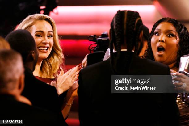 Adele and Lizzo attend during the 65th GRAMMY Awards at Crypto.com Arena on February 05, 2023 in Los Angeles, California.