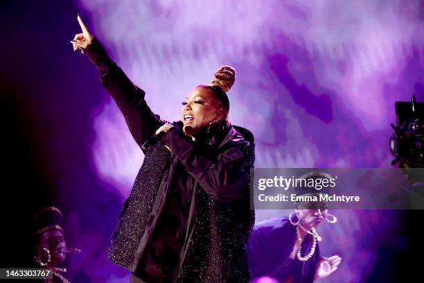 Queen Latifah performs onstage during the 65th GRAMMY Awards at Crypto.com Arena on February 05, 2023 in Los Angeles, California.