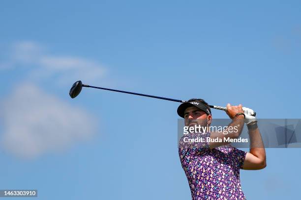 Brett Drewitt of Australia plays his tee shot on the 5th hole during the final round of The Panama Championship at Club de Golf de Panama on February...