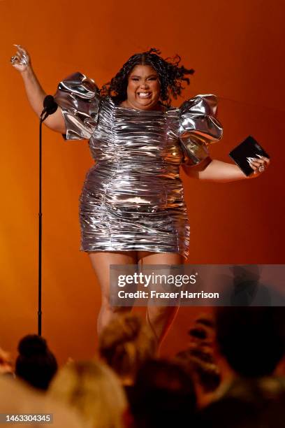 Lizzo accepts the Record Of The Year award for “About Damn Time” onstage during the 65th GRAMMY Awards at Crypto.com Arena on February 05, 2023 in...