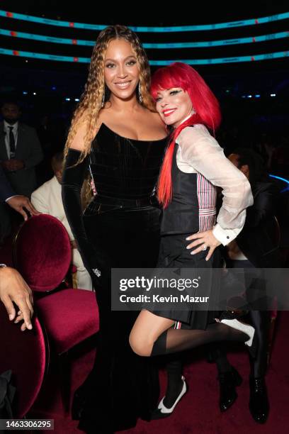 Beyoncé and Shania Twain attend the 65th GRAMMY Awards at Crypto.com Arena on February 05, 2023 in Los Angeles, California.