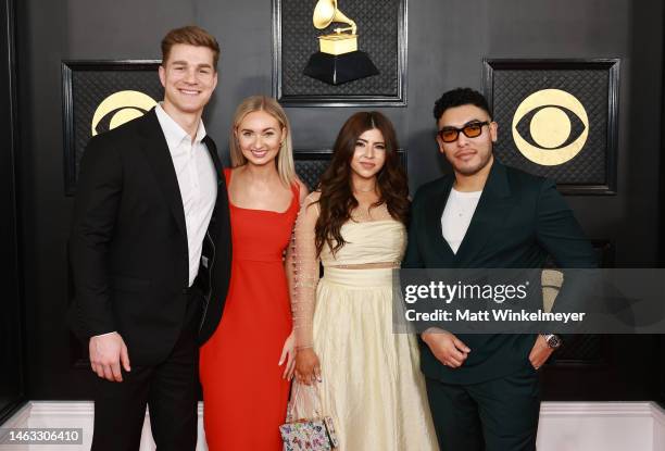 Mait Hudson, Tiffany Hudson, Jenna Barrientes and Jonsal Barrientes of musical group, Elevation Worship, attend the 65th GRAMMY Awards on February...