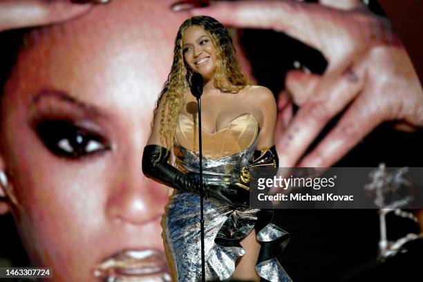 Beyoncé accepts Best Dance/Electronic Music Album for “Renaissance” onstage during the 65th GRAMMY Awards at Crypto.com Arena on February 05, 2023 in...