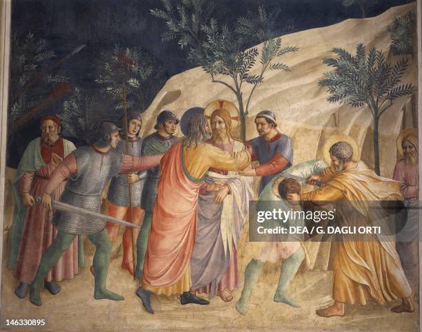 Jesus' arrest and Judas' kiss, 1437-1445, by Giovanni da Fiesole, known as Fra Angelico , fresco. Detail. Cells of the first floor, Convent of St...