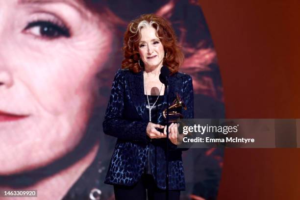 Bonnie Raitt accepts the Song Of The Year award for “Just Like That” onstage during the 65th GRAMMY Awards at Crypto.com Arena on February 05, 2023...