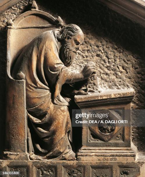 Florence, Museo Dell'Opera Di Santa Maria Del Fiore Euclid, 1334-1336, by Nino Pisano , marble tile.