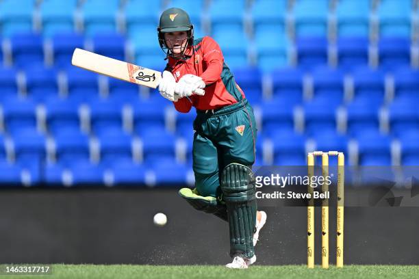 Emma Manix-Geeves of the Tigers bats during the WNCL match between Tasmanian Tigers and South Australia Scorpions at Blundstone Arena, on February 06...