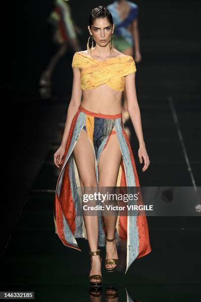 Model walks the runway during the Agua De Coco show as part of the Sao Paulo Fashion Week Spring Summer 2013 on June 13, 2012 in Sao Paulo, Brazil.