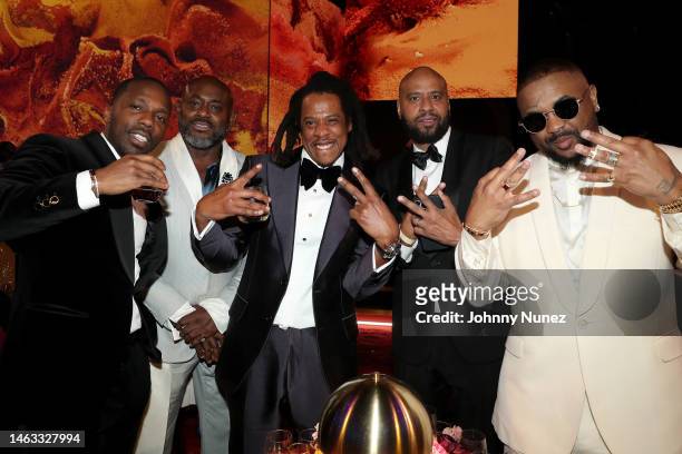 Rich Paul, Steve Stoute, Jay-Z, Juan “OG” Perez and The-Dream attend the 65th GRAMMY Awards at Crypto.com Arena on February 05, 2023 in Los Angeles,...