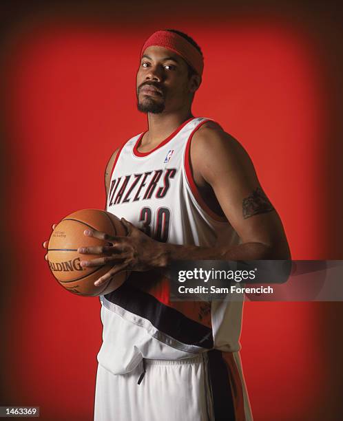 Forward Rasheed Wallace of the Portland Trail Blazers poses for a studio portrait during the Trail Blazers Media Day on September 30, 2002 at the...