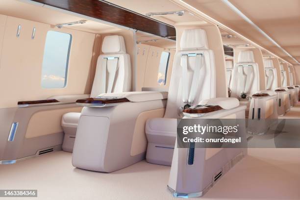 privatjet-interieur mit nahaufnahme leerer sitze - aisle seat airline stock-fotos und bilder