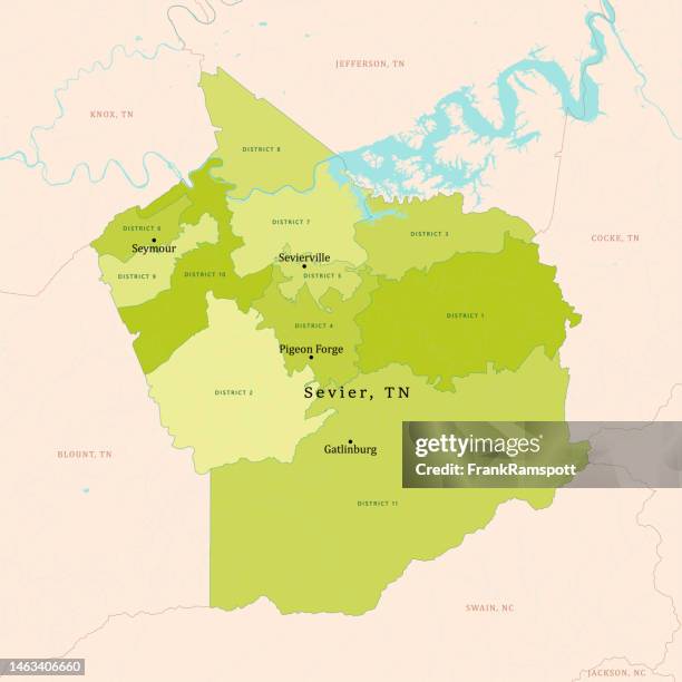 tn sevier county vector map green - pigeon forge stock illustrations