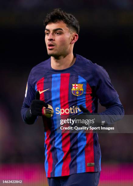 Pedro Gonzalez 'Pedri' of FC Barcelona looks on during the LaLiga Santander match between FC Barcelona and Sevilla FC at Camp Nou on February 05,...