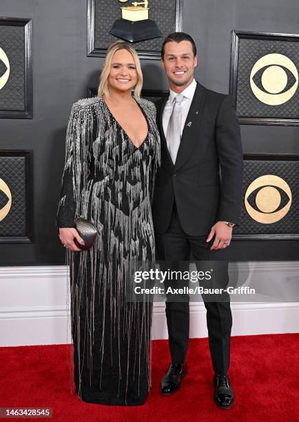 Miranda Lambert and Brendan McLoughlin attend the 65th GRAMMY Awards at Crypto.com Arena on February 05, 2023 in Los Angeles, California.