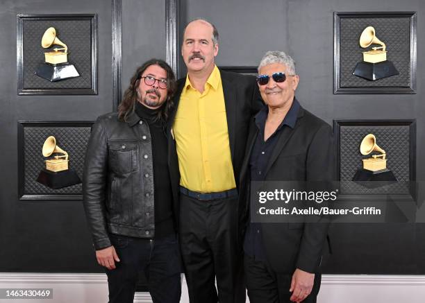 Dave Grohl, Krist Novoselic, and Pat Smear attend the 65th GRAMMY Awards at Crypto.com Arena on February 05, 2023 in Los Angeles, California.