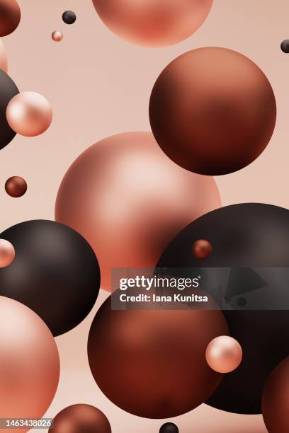 futuristic gentle vertical background. beautiful pastel beige, brown and black 3d circles, spheres, bubbles. - brown stock pictures, royalty-free photos & images