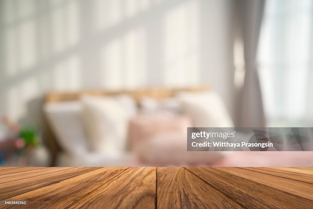 Wood Empty Surface and Bedroom as Background