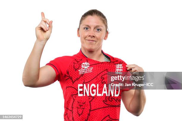 Heather Knight of England poses for a portrait prior to the ICC Women's T20 World Cup South Africa 2023 on February 06, 2023 in Stellenbosch, South...