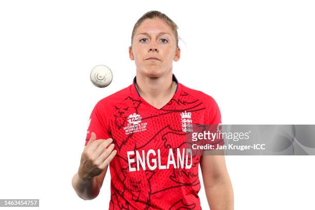 Heather Knight of England poses for a portrait prior to the ICC Women's T20 World Cup South Africa 2023 on February 06, 2023 in Stellenbosch, South...