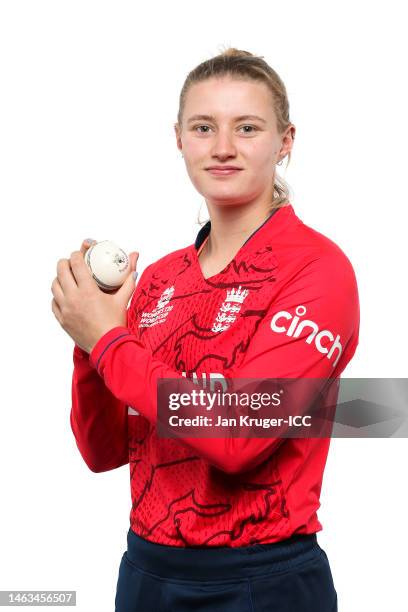 Charlie Dean of England poses for a portrait prior to the ICC Women's T20 World Cup South Africa 2023 on February 06, 2023 in Stellenbosch, South...