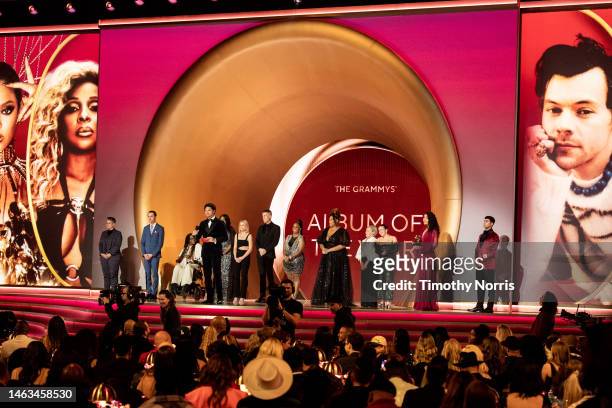 Trevor Noah and guests present the Album Of The Year award during the 65th GRAMMY Awards at Crypto.com Arena on February 05, 2023 in Los Angeles,...