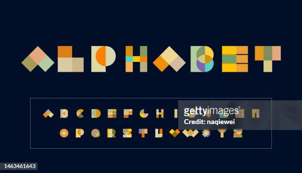 vector colors geometric minimalism art style alphabet character collection.overlay colorful type for modern logo, headline, fashion lettering and poster typographic.abstract decorative letters set design element - modern calligraphy alphabet stock illustrations