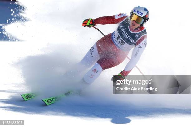 Ramona Siebenhoffer of Austria reacts after her run in the Women's Alpine Combined during the FIS Alpine World Ski Championships on February 06, 2023...