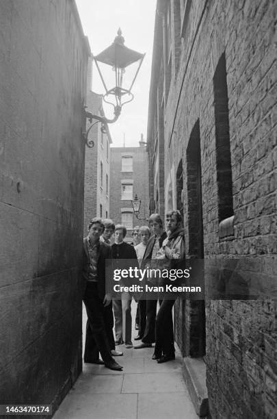 Welsh rock group Amen Corner posed in an alleyway in London in 1967. Members of the band are Dennis Bryon, Blue Weaver, Andy Fairweather-Low, Allan...